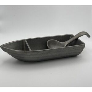 RARE VTG 1972 Wilton Armetale Pewter-Like Boat Nut Dish Bowl Nautical W Spoon